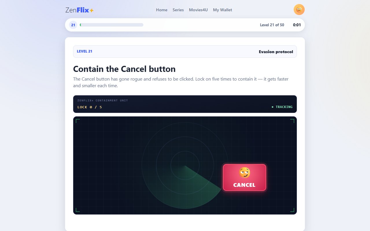 Level 21 of Cancel My Subscription showing a moving Cancel button, a tracking radar and a lock counter
