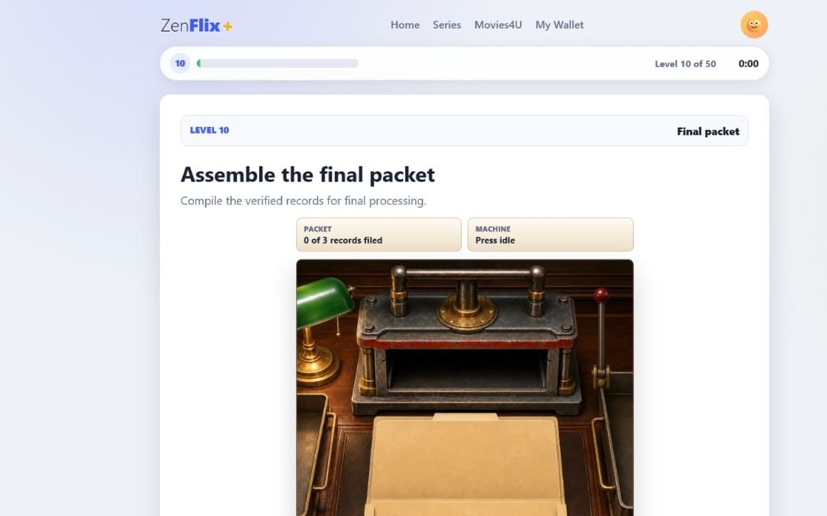 Level 10 of Cancel My Subscription with an interactive folder, document press and physical lever