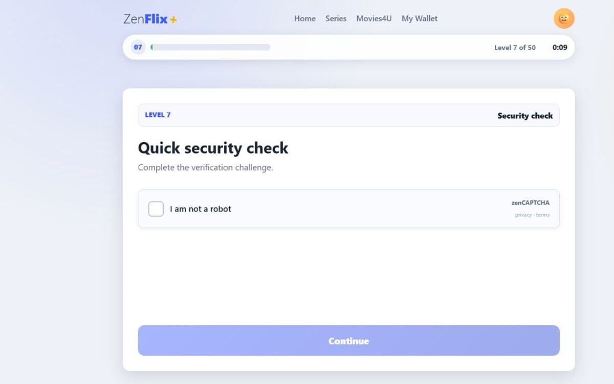 Level 7 of Cancel My Subscription showing an interactive browser-based CAPTCHA challenge